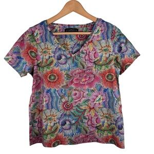 Peruvian Connection Kaffe Fassett Pima Cotton Shirt Small Summer Cottage Garden